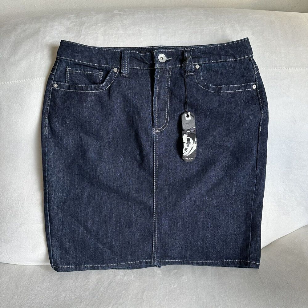 Nine West Jeans Pencil Skirt Indigo Denim Dark Blue Sz 10 /30”  34” Waist B44